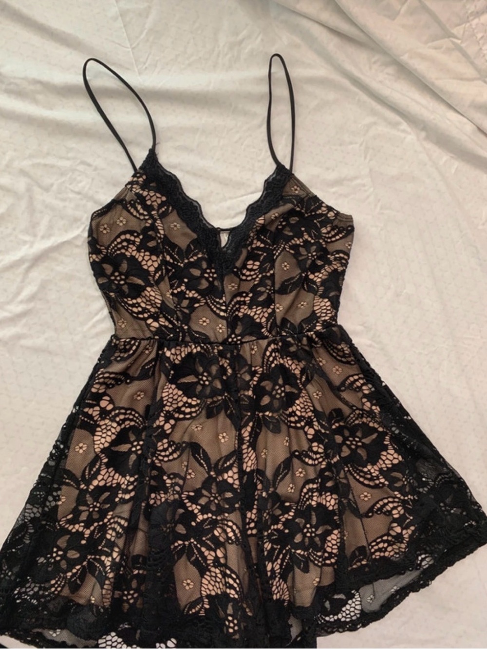 Gracie Black Floral Lace Romper with Nude Lining
